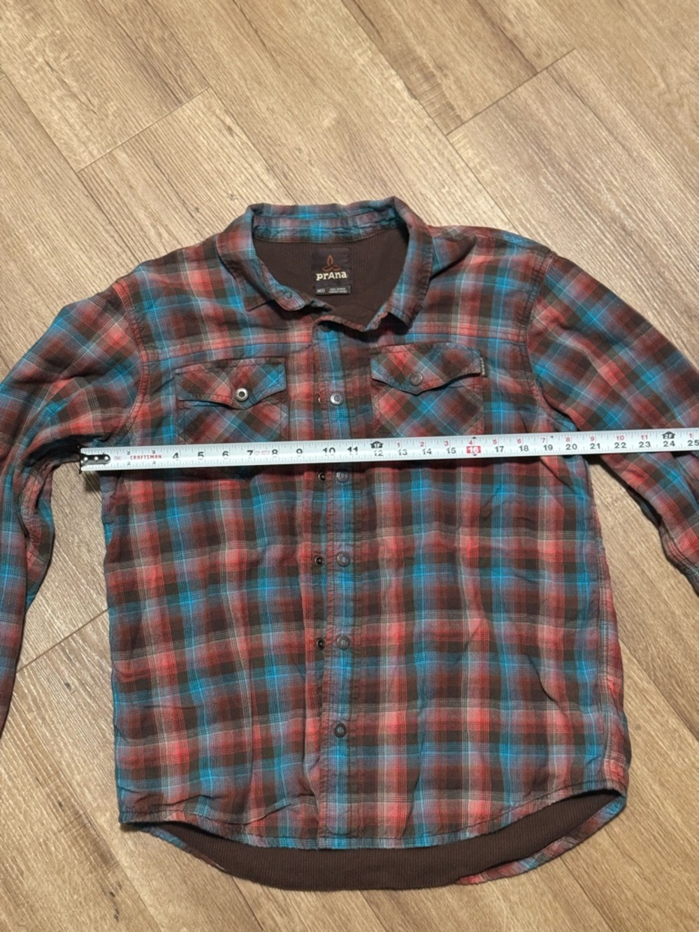 Prana Multicolor Plaid Waffle Knit Lined Snap Button Flannel Mens Medium - Picture 3 of 7